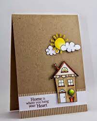 Glue the homemade piece of paper onto the front of a greeting card. Home Sweet Home Housewarming Card Creative Card Making Ideas Cards Handmade