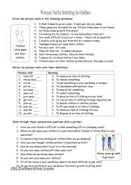 Phrasal Verbs Relating To Clothes Verb Worksheets Verbs Activities Vocabulary Worksheets