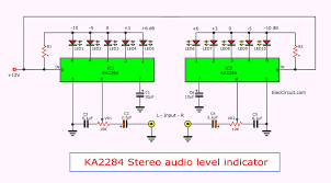 You can use either the lm3914 or the lm3915.the difference between the t. Ka2284 Stereo Audio Level Indicator Circuit Eleccircuit Com