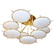 4.7 in d x 0.8 in h wire length: Italian Contemporary Multi Level Brass And White Murano Glass Disk Chandelier For Sale At 1stdibs