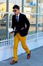 Black And Yellow Outfits For Men Romie Artuletta Pocket Square In 2020 Mens Colored Pants Blazers For Men Men Looks In 2020 Black Blazer Men Mens Shirt Dress Leather Jacket Men