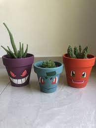 Macetas Pokemon Gengar Bulbasaur Y Charmander Diy Flower Pots Painted Pots Diy Painted Plant Pots