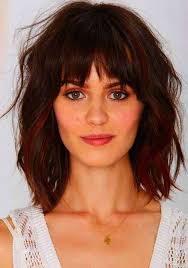 Straight Bangs Wavy Hair Szukaj W Google Short Hair Styles For Round Faces Thick Hair Styles Bob Hairstyles For Round Face