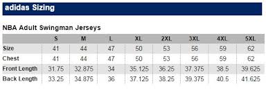 Adidas Basketball Jersey Size Chart