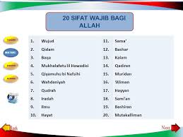 Sifat wajib bagi allah beserta artinya dan arabnya yang telah dipaparkan di atas adalah sangat penting. Wujud Qidam Tabel 20 Sifat Wajib Allah Dan Artinya 20 Sifat Wajib Allah Swt Dan Artinya Lengkap Dengan Dalilnya Dalil Naqli Sifat Wujud Ø¬Ù„Ù‚Ø§Ù„Ø³Ù…ÙˆØ§Øª ÙˆØ§Ù„Ø§Ø±Ø¶ ÙˆÙ…Ø§ Ø¨ÙŠÙ†Ù‡Ù…Ø§ÙÙŠ Ø³ØªØ©Ø§ÙŠØ§Ù… ï·²Ø§Ù„Ø°Ù‰ Allahlah