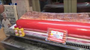 The current world's longest meat hot dog record holder measured 203.8 metres (669 ft) and was manufactured by novex of paraguay in 2011. Celebrate Feltman S Day By Grabbing A Piece Of The World S Largest Hot Dog Pix11