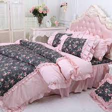 aliexpress com buy princess pink lace bending 4pcs cotton postoral small rose black pink blue color flower duv designer bed sheets pink bedrooms bedding sets