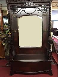 Antique oak hall tree w. Antique Hall Tree R J Horner