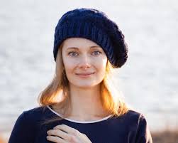 Beret style hats are easy to wear and versatile. Chunky Hand Knit Beret Dark Navy Blue Tam Beret Women French Etsy