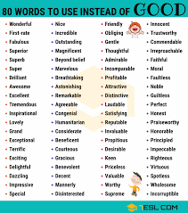 Synonyms For Good List Of 80 Good Synonyms In English 7 E S L Writing Words English Writing English Vocabulary Words