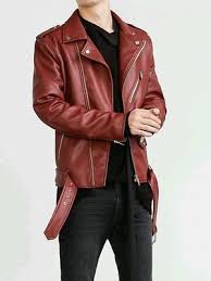 Zara Man Biker Jacket Faux Leather Red Zips Belt Bordeaux Sizes M L 0706 332 Leather Jacket Men Jackets Men Fashion Red Leather Jacket Men