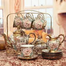 European Style Fashion Ceramic Cup Teapot Set Home Living Room Tv Cabinet Butterfly Flowers Pattern Luxury Decoration Crafts Porcelain Tea Set Tea Pots Tea Set