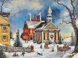Old Fashioned Christmas In The Village Christmas Scenes Christmas Art Christmas Pictures