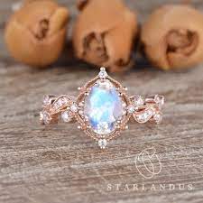 Unique Vine Engagement Ring Flower Wedding Ring Fairyland Moonstone Engagement Ring Rose Gold Art Deco Petal Ring Milgrain Vintage Jewelry In 2021 Moonstone Engagement Ring Rose Gold Moonstone Engagement Ring Rose