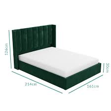 Maddox Wing Back King Size Ottoman Bed In Green Velvet Furniture123