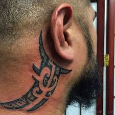 Ear tattoos are very unique tattoo design and are often done with minimalistic tattoo design, check out the awesome collection of some behind the bat wing guys ear tattoo. 67 Nice Tribal Neck Tattoos