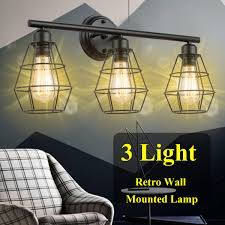 3 Light Bathroom Vanity Lights Industrial Wall Sconces Rustic Light Fixture Light Lamp Metal Wire Cage Design For Bathroom Vanity Table Hallway Kitchen Dining Room Etc Walmart Com Walmart Com