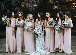 Real Weddings Show Me Your Mumu Dusty Blush Bridesmaid Dresses Boho Bridal Party Attire Blush Bridesmaid Dresses