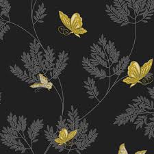 Black And Silver Wallpaper B Q Opera Hermione Black Grey Yellow Wallpaper Departments Diy At B Q Yellow Wallpaper Grey Wallpaper Boho Carpets