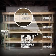 The diy garage shelves are 6 feet long, 16 inches deep and 75.5 inches tall. Diy 2x4 Shelving For Garage Or Basement Dadand Com