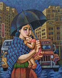 Under Mom S Umbrella By Ninoy Lumboy A Filipino Artist Filipino Art Philippine Art Umbrella Art