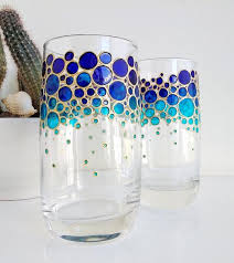Blue Drinking Glasses Set For Couple Painted Glass Tumblers Etsy Broken Glass Art Glass Painting Designs Painting Glassware