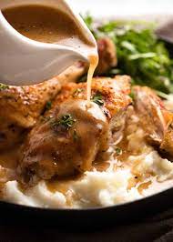 I then pour it over roughly cubed chicken, drained can of leseur peas, carmelized. Gravy Baked Chicken Thighs Drumsticks 5 Min Prep Recipetin Eats