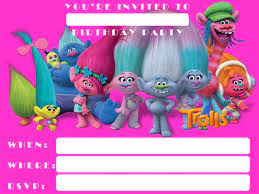 Particularly this birthday card is spectacular for its bright colors like fuchsia, turquoise blue, yellow, pink, and others, combining them. Dreamworks Trolls Fill In The Blanks Invitation Printable Pink Instant Party