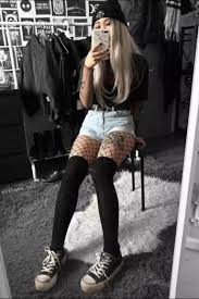 All pictures were taken by top fashion influencers. Cute Asian Ulzzang Korean Girl Street Style Tumblr Grunge Girl Baddie Outfit Converse Shoes Fishnet Cute Outfits Punk Outfits Cute Casual Outfits