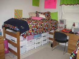 Your Bed Enough To Use The Storage Under It But Not All The Way Up To Loft Height You Can In 2021 Dorm Room Storage Dorm Room Organization Dorm Room Organization Diy