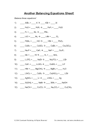 Another Balancing Equations Sheet Balance These Equations 1 Albr3 K Kbr Al2 Balancing Equations Chemical Equation Equations