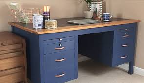 Rust Oleum Ink Blue Chalky Paint 125ml Shabby Chic Furniture Desk Makeover Diy Metal Desk Makeover Refurbished Desk