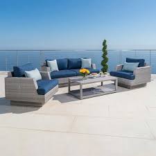 Portofino Comfort 4 Piece Seating Set In Laguna Blue Patio Furniture Sets Patio Seating Sets Patio Decor