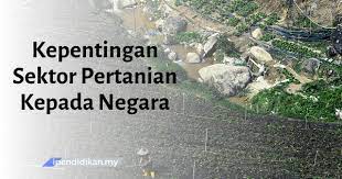 Menurut kamus dewan edisi keempat (2005), 'pertanian' yang terhasil dari kata nama tani bermaksud perihal bertani. Kepentingan Sektor Pertanian Kepada Negara
