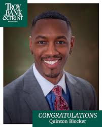 We are pleased to announce that Quinton Blocker has been promoted to  Commercial Loan Officer at Troy Bank and Trust! Quinton has been with us  since 2022 and has already made a