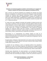 08 de febrero de 2021. à¦Ÿ à¦‡à¦Ÿ à¦° Coalicion Por Venezuela Coalicion Por Venezuela Agradece Al Gobierno De Colombia Por La Creacion Del Estatuto Temporal De Proteccion Para Migrantes Venezolanos Etpv Cc Infopresidencia Ivanduque Cancilleriacol Onu Es