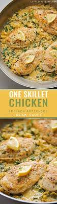 Skillet Chicken With Spinach Artichoke Cream Sauce Recipe Little Spice Jar Chicken Recipes Chicken Skillet Recipes Recipes