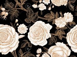 Check spelling or type a new query. Garden Roses Floral Vintage Seamless Pattern White Flowers Gold Leaves Branches And Berries On Black Background Royalty Free Cliparts Vectors And Stock Illustration Image 94133882