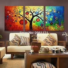 * framed:with framed * size: 3 Piece Modern Abstract Bright Tree Landscape Oil Painting On Canvas Multi Color Wall Art For Living Room Home Decoraton Gift Art Nouveau Painting Art Nude Paintingpaintings Of Black Women Aliexpress