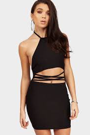 Black Cross Body Halterneck Dress Womens Dresses Halterneck Dress Fashion