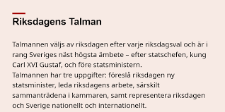 The swedish speaker of the parliament (riksdagen) is on an official visit to australia. Talman Historik Infogram