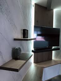 Mur Peint A La Chaux Effet Marbre Peinture Istinto Meuble Tv Suspendu Meuble Tv Meuble Tv Angle