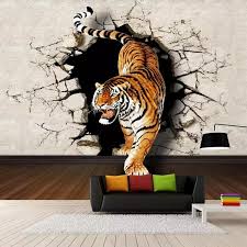 Custom Photo Wallpaper Modern 3d Stereoscopic Tiger Breaking Wall Large Wall Painting Living Room Sofa Background Mural Picture Large Wall Paintings Tiger Wall Painting 3d Wall Murals