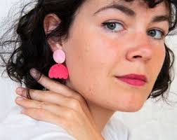 M A R G U E R I T E Petit in Rich Pink ~ Eye-catching Earrings ~ Each One  Unique