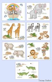 Noahs Ark Nursery Decor Baby Wallpaper Border Wall Art Decals Etsy Noahs Ark Nursery Baby Animal Nursery Noahs Ark Wall Art