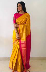 Uppada Pattu Silk Saree In Yellow And Contrast Pink Pallu With Etsy Saree Blouse Designs Latest Pattu Saree Blouse Designs Silk Saree Blouse Designs