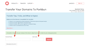 Once you have unlocked your domain and obtained your transfer code (see previous . How To Transfer A Domain To Porkbun From Any Registrar Porkbun Knowledge Base