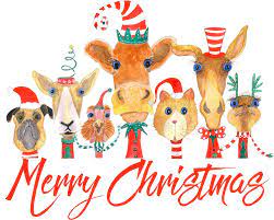 Merry Christmas Whimsical Animal Card Animals In Santa Hats Etsy Animal Cards Xmas Greetings Christmas Animals