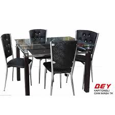Bey Kapitoneli Lux Katli Cam Masa Takimi Siyah Mobilya Cam Masa Masa