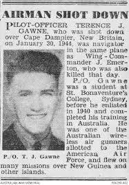 Newspaper portrait of 408648 Pilot Officer (Plt Off) Terence John Gawne of  Melbourne, Vic. ...